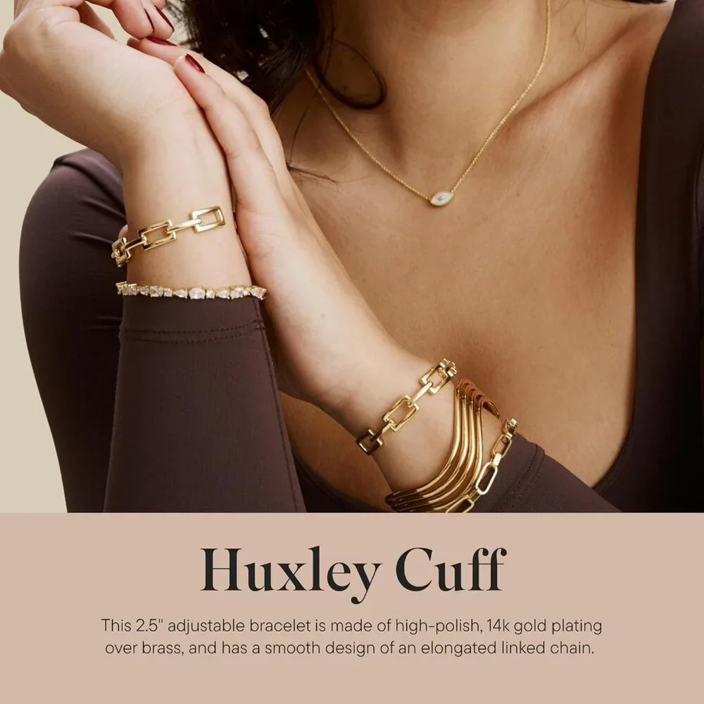 Women's Gold Huxley Cuff Bracelet Adjustable Bracelet High Polish Plating - Picture 2 of 7